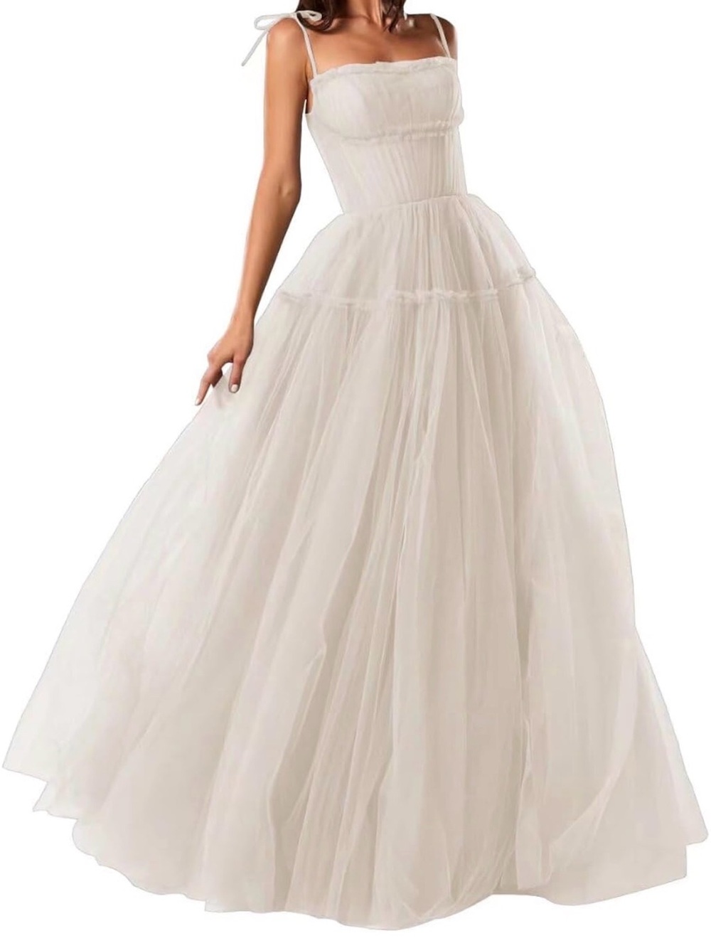 Strap Tie Ivory Maxi Tulle Wedding Dress